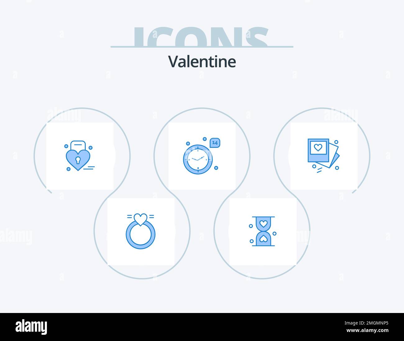 Valentinsblau Icon Pack 5 Icon Design. gallert. Hochzeit. Warten. Liebe. Wir sind bereit Stock Vektor