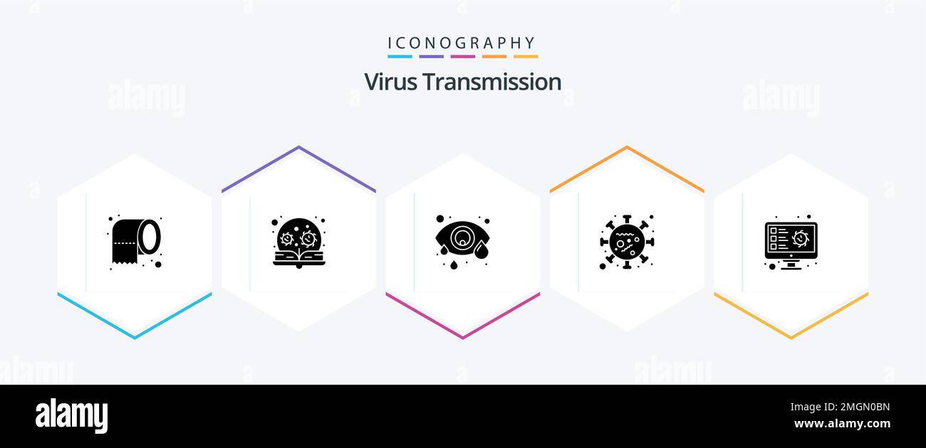 Virus Transmission 25 Glyph Symbolpaket einschließlich Screening. Das Leben. Konjunktivitis. Virus. Virus Stock Vektor