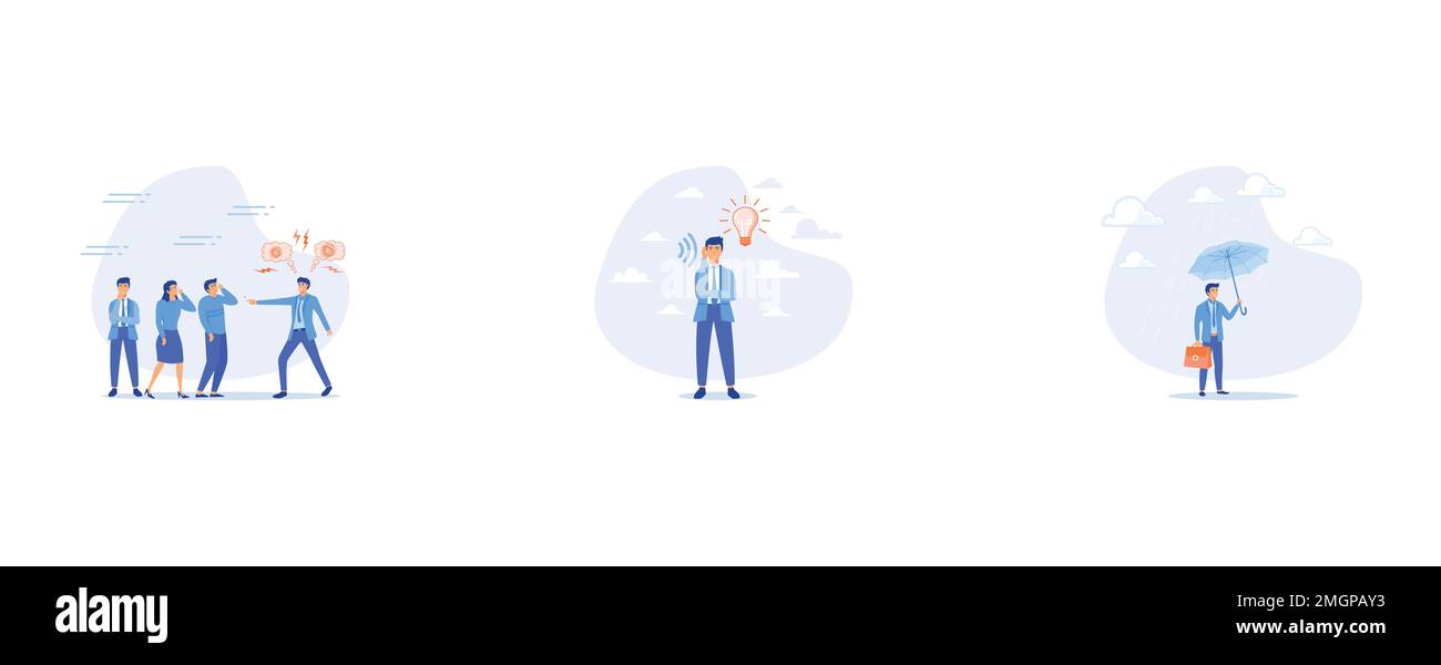 Herablassender Manager oder Mitarbeiter in Schwierigkeiten, aktives Zuhören, Schutz vor Geschäftsfehlern, flacher Vektor und moderne Illustration Stock Vektor