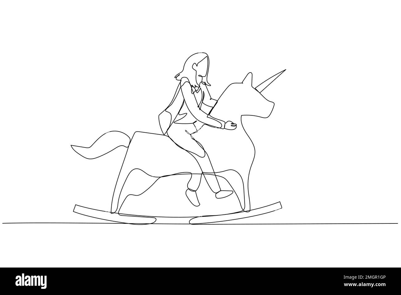 Darstellung einer Geschäftsfrau, die auf einem Einhornpferd reitet. Konzept der Unternehmensgründung und kreative Idee Stock Vektor