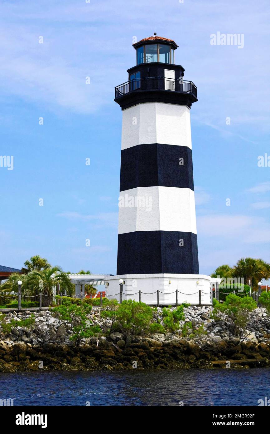 Leuchtturm, schwarz, weiß, gestreift, Felsenküste, Beacon, South Carolina, SC, USA Stockfoto