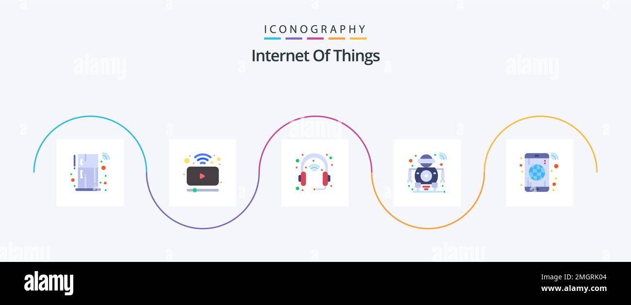 Internet of Things Flat 5 Icon Pack mit App. Klug. Gerät. Scannen. Zukunft Stock Vektor