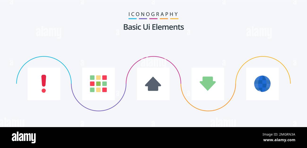 Basic UI Elements Flat 5 Icon Pack einschließlich Ineternet. Globus. Pfeil. Welt. Nach unten Stock Vektor