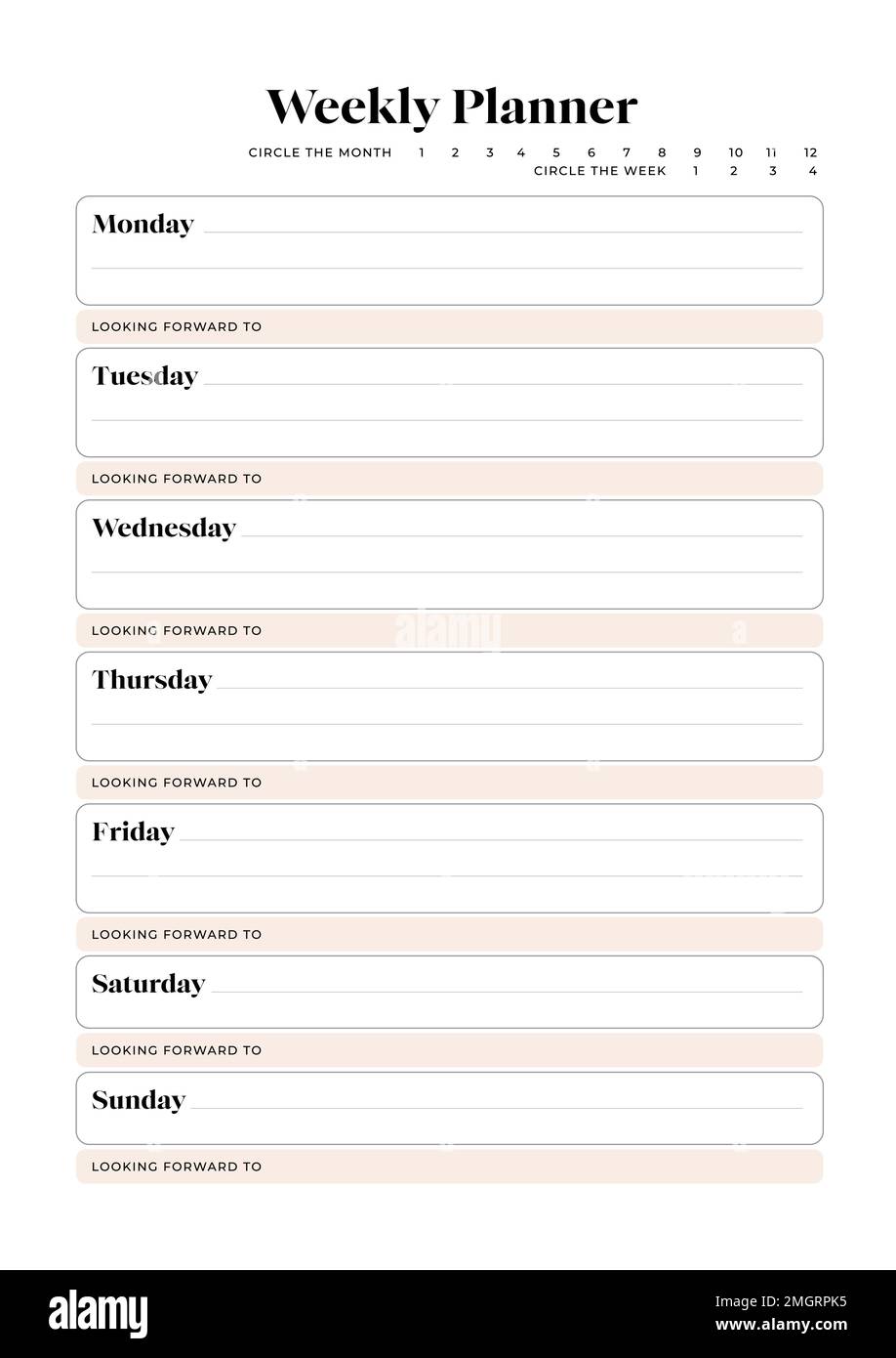 Wochenplaner, Wochenplaner, Ausdruckbares Wochenplaner-Kit, Digitales Planer-Kit Stock Vektor