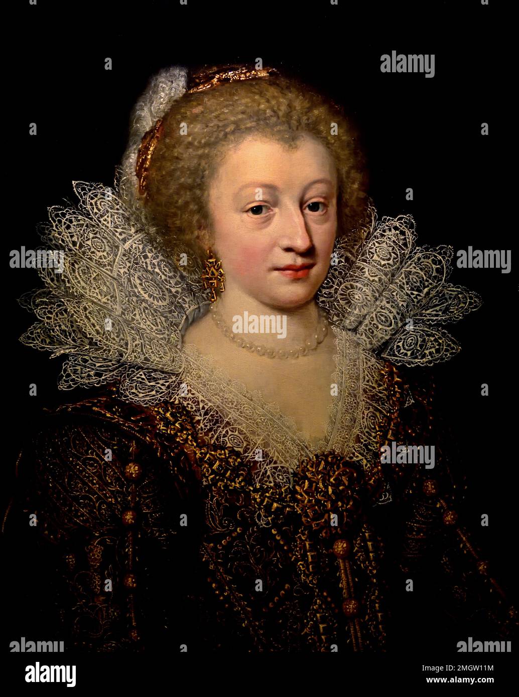 Portrait von Catharina Belgica (1578-1648) 1617 von Jan Anthonisz van Ravesteya 1572-1652 Niederlande, Niederländisch, Holland ( Catharina Belgica von Nassau, 1578-1648, Gräfin Hanau-Münzenberg , Heirat mit Philip Louis II, Graf Hanau-Münzenberg. Sie war Regentin von Hanau-Münzenberg, 1612-1626, ) Stockfoto