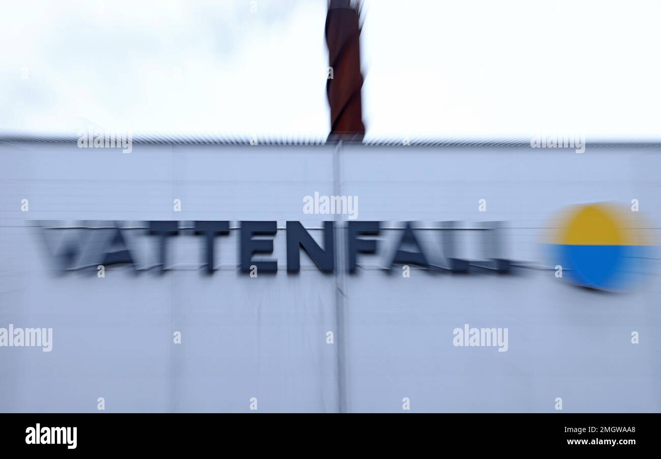 KWK-Anlage von Vattenfall in Motala, Schweden. Hier wurde während einer langen Belichtungszeit fotografiert. Stockfoto