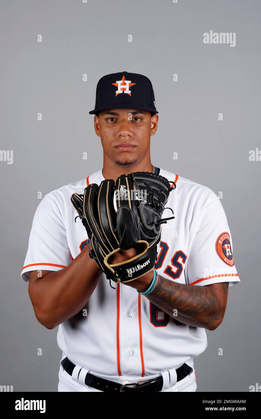 This is a 2020 photo of Bryan Abreu of the Houston Astros baseball team. This image reflects the Astros active roster as of Tuesday, Feb. 18, 2020, when this image was taken. (AP Photo/Jeff Roberson) Stockfoto