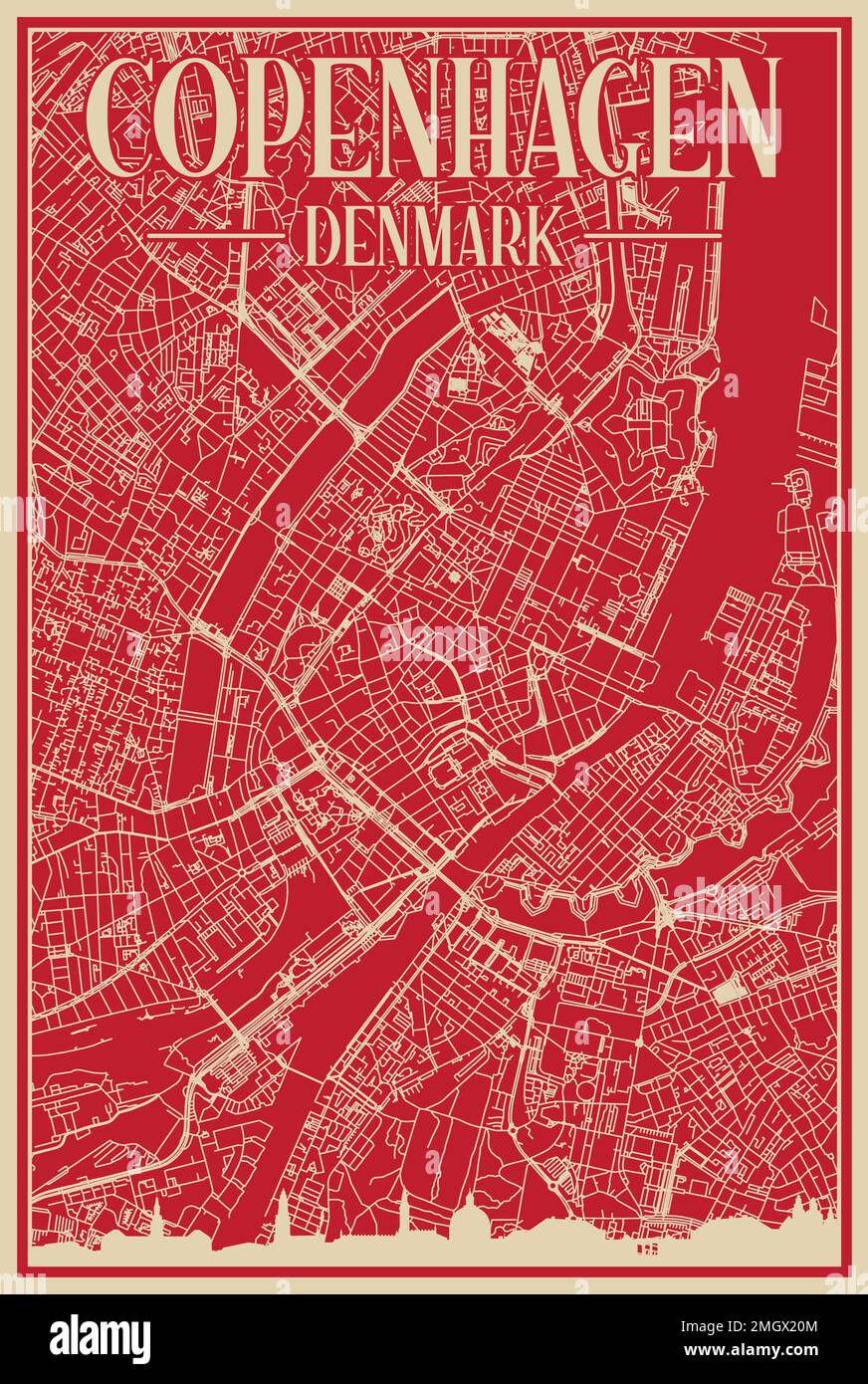 Poster des Straßennetzes der Innenstadt VON KOPENHAGEN, DÄNEMARK Stock Vektor