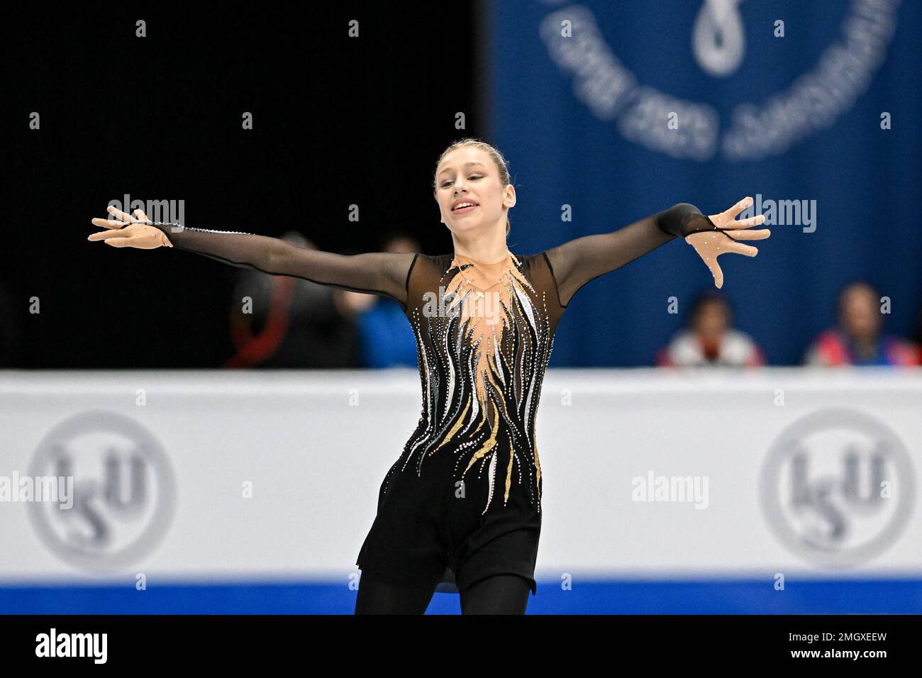 Sofja STEPCENKO (LAT), während des Women Short Program, bei der ISU European Figure Skating Championships 2023, in Espoo Metro Areena, am 26. Januar 2023 in Espoo, Finnland. Kredit: Raniero Corbelletti/AFLO/Alamy Live News Stockfoto