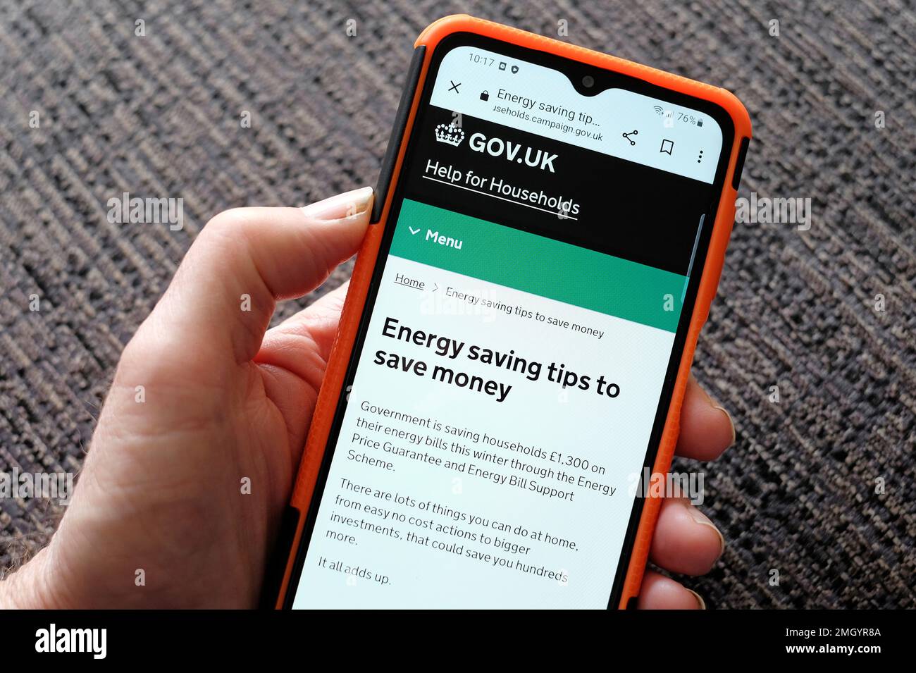 gov.uk Website-Hilfe für Haushalte Energiespartipps, um Geld zu sparen Stockfoto