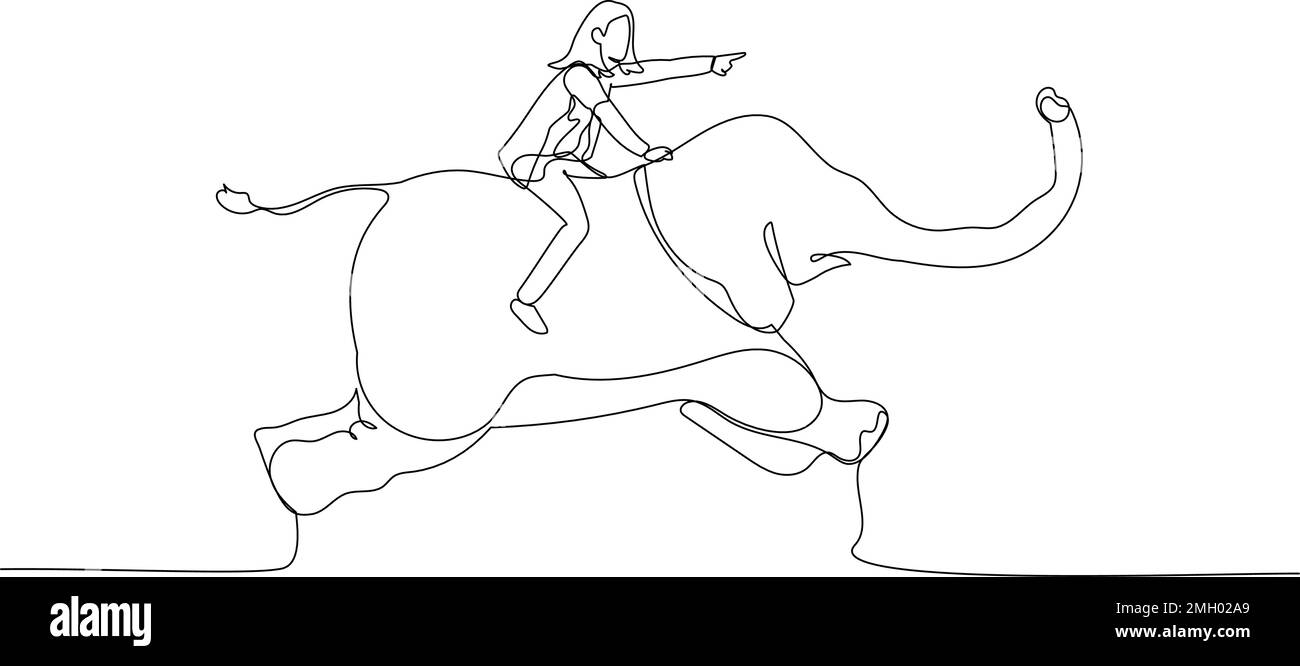 Illustration einer Geschäftsfrau, die auf einem Elefanten reitet, Konzept einer Großgeschäftsorganisation Stock Vektor