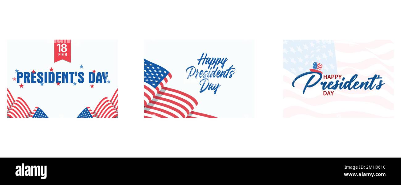 Typografie des President's Day mit Sternen dekoriert, Happy Presidents Day Celebrate Banner, Happy President's Day Design Hintergrund mit Onkel Sam Hut, Stock Vektor