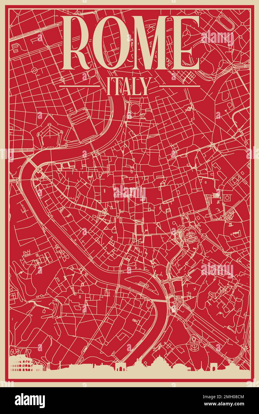Poster des Straßennetzes über die Innenstadt VON ROM, ITALIEN Stock Vektor