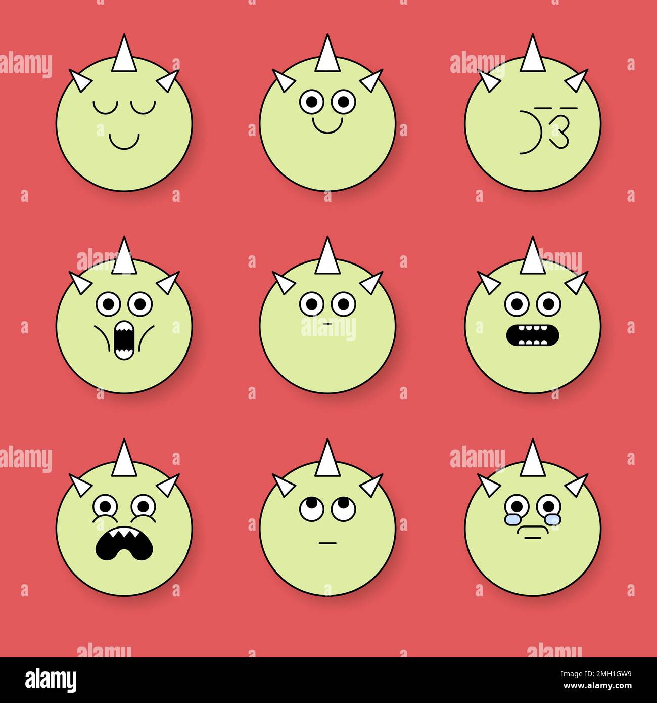 Funky gehörnte Monster Emoji Aufkleber Set Vektor Stock Vektor