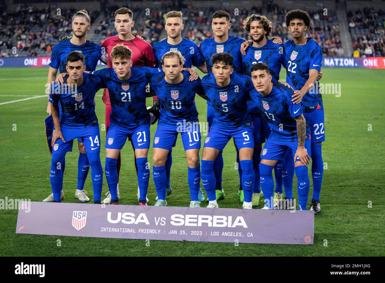 Team Vereinigte Staaten von Amerika vor einem internationalen Freundschaftsspiel gegen Serbien, Mittwoch, 25. Januar 2023, im BMO Stadium, In Los Angeles, Kalifornien. Stockfoto