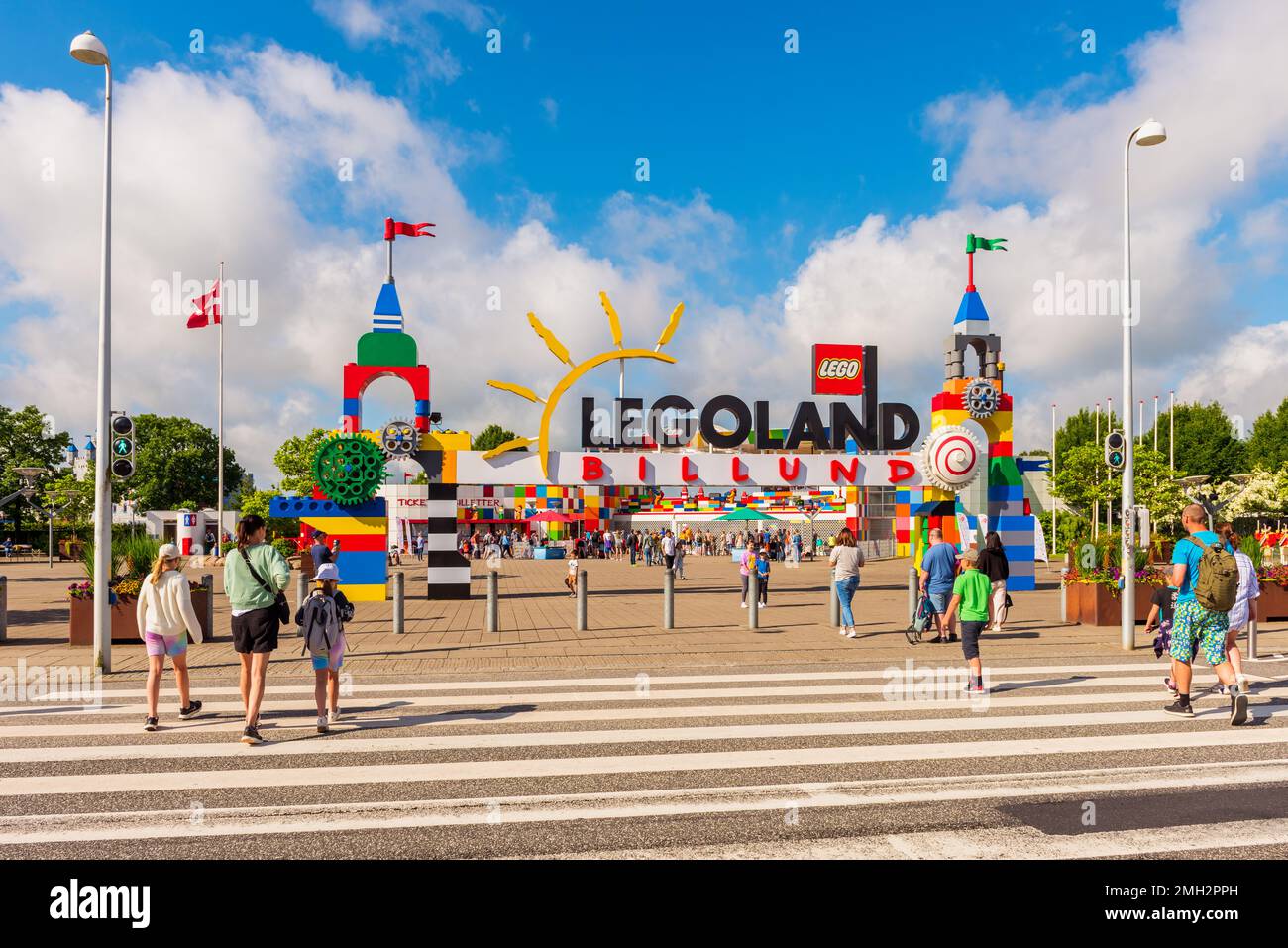 Eintritt zum Freizeitpark Legoland in Billund, Dänemark. Legoland wurde am 7. Juni 1968 eröffnet und zieht jährlich etwa 2 Millionen Besucher an. Stockfoto