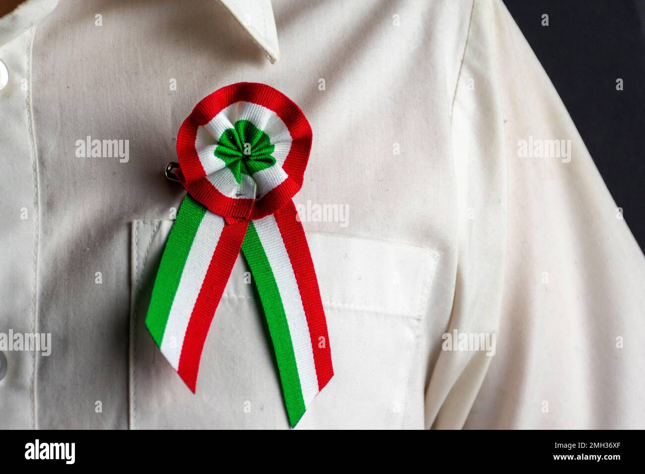 Ungarische dreifarbige Cockade mit weißem Hemd Stockfoto