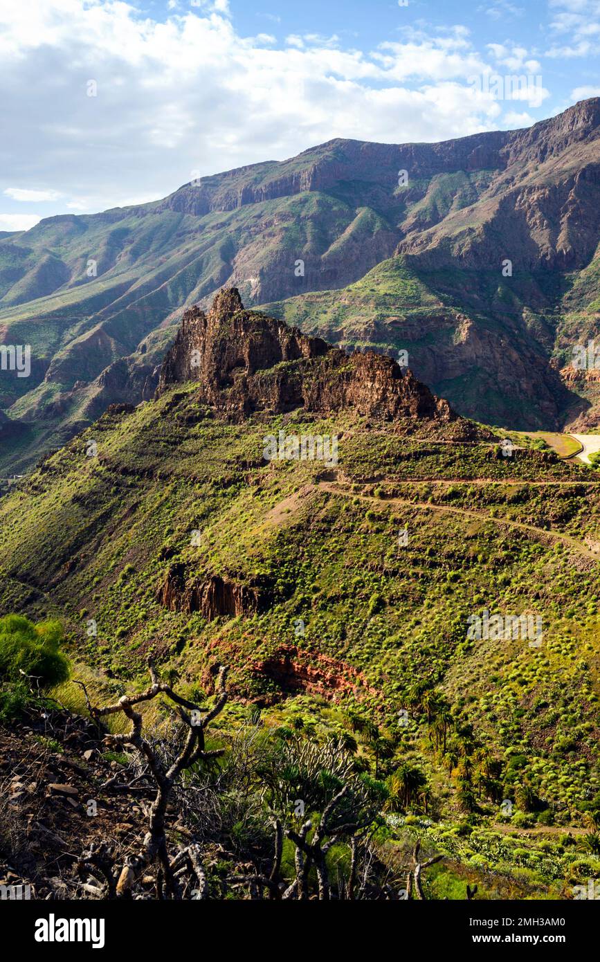 Die Felsformation La Fortaleza ist ein heiliger Berg in Grand Canary auf den Kanarischen Inseln, Spanien Stockfoto