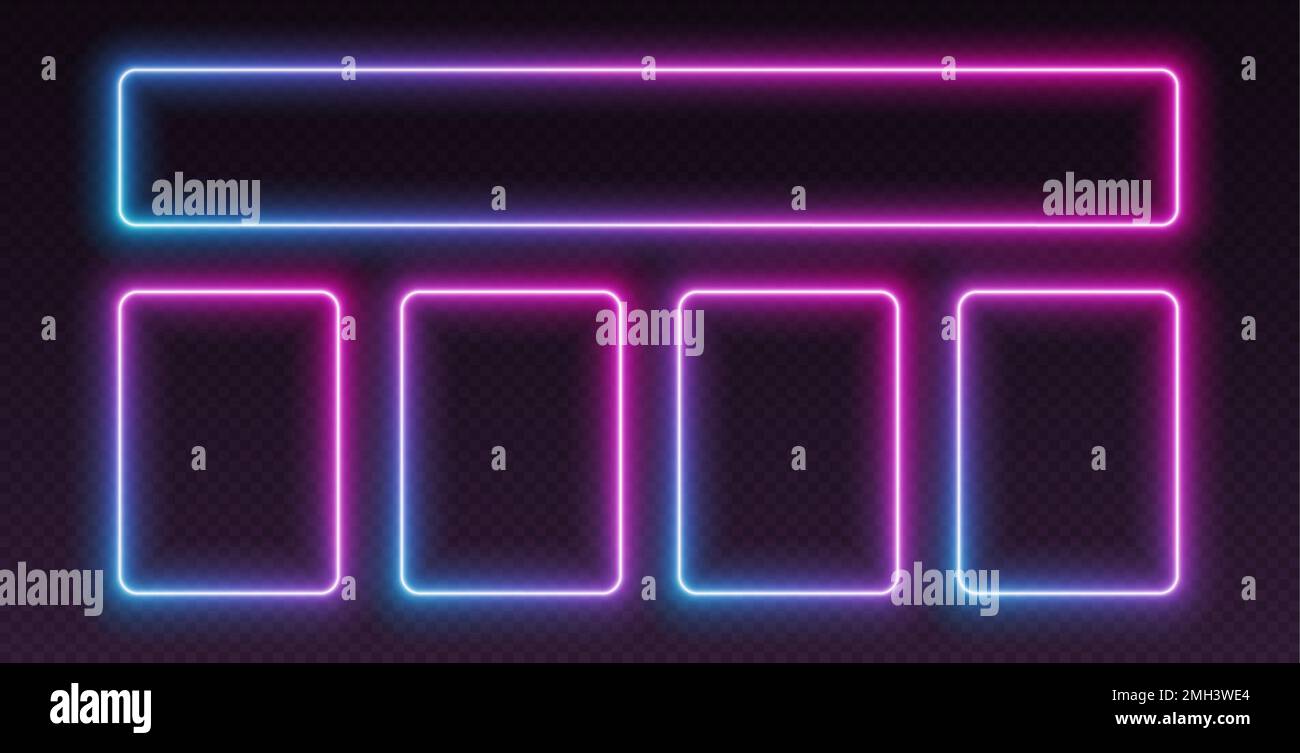 Neon Quizvorlage, UI-Design für Fragebogen mit mehreren Antworten. Leuchtende Ränder für den TV-Show-Wettbewerb. Stock Vektor