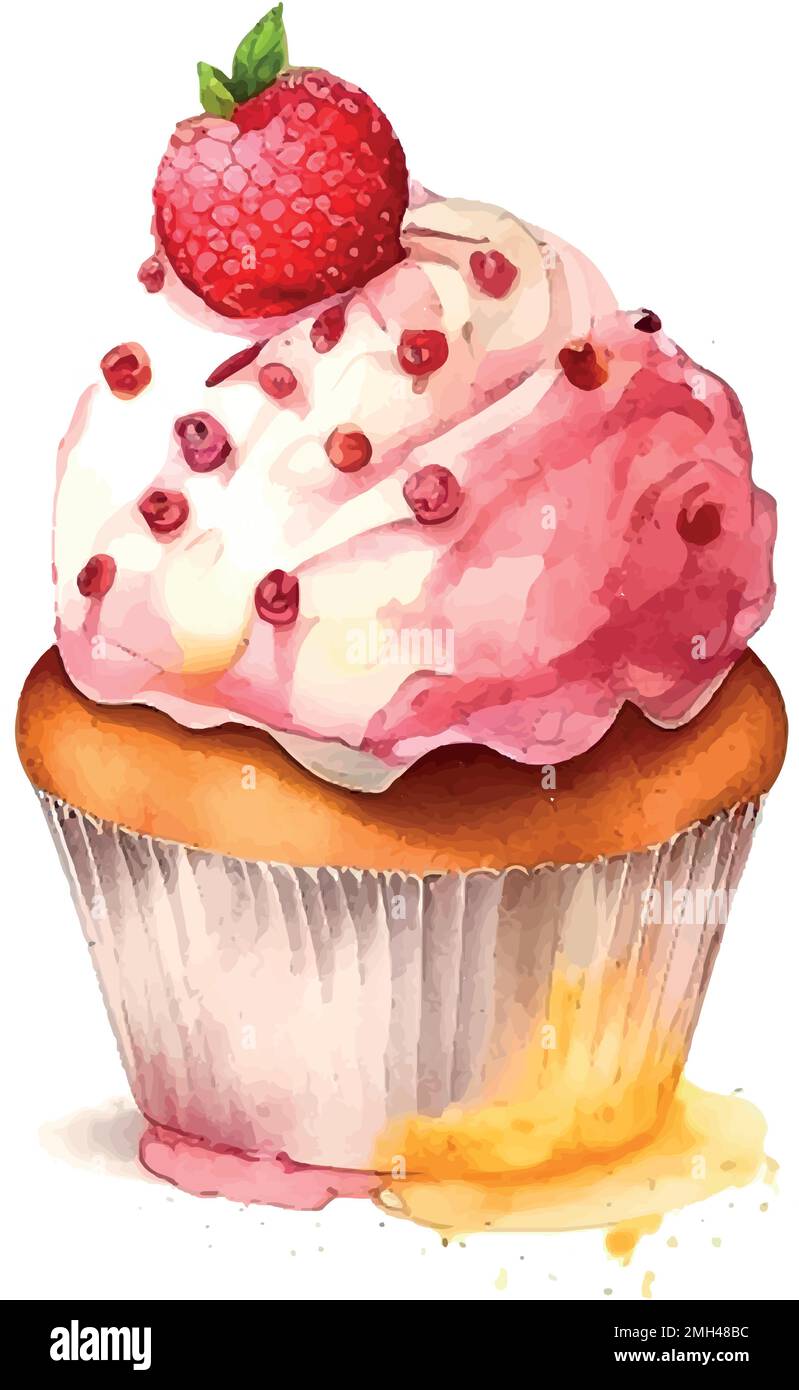 cupcake mit Sahne. Aquarelldarstellung Stock Vektor