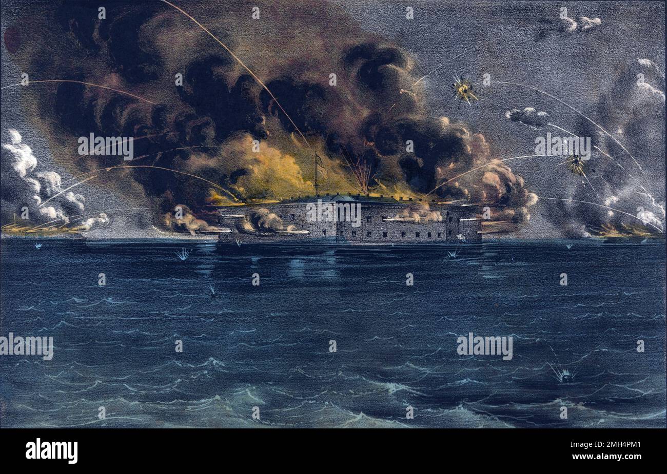 Die Bombardierung von Fort Sumter. Die Bombardierung und Gefangennahme von Fort Sumter durch die Konföderierten war die Eröffnungsschlacht im Amerikanischen Bürgerkrieg. Stockfoto