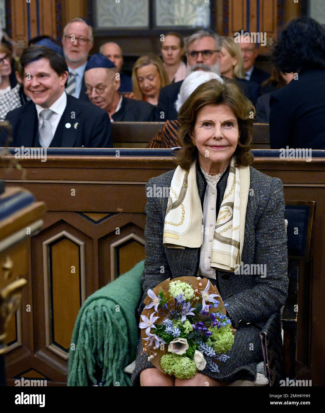 Königin Silvia nimmt an einer Gedenkfeier im Zusammenhang mit dem Holocaust-Gedenktag Teil, die am 26. Januar 2023 in der Großen Synagoge von Stockholm, Schweden, stattfindet. Foto: Anders Wiklund / TT / kod 10040 Stockfoto