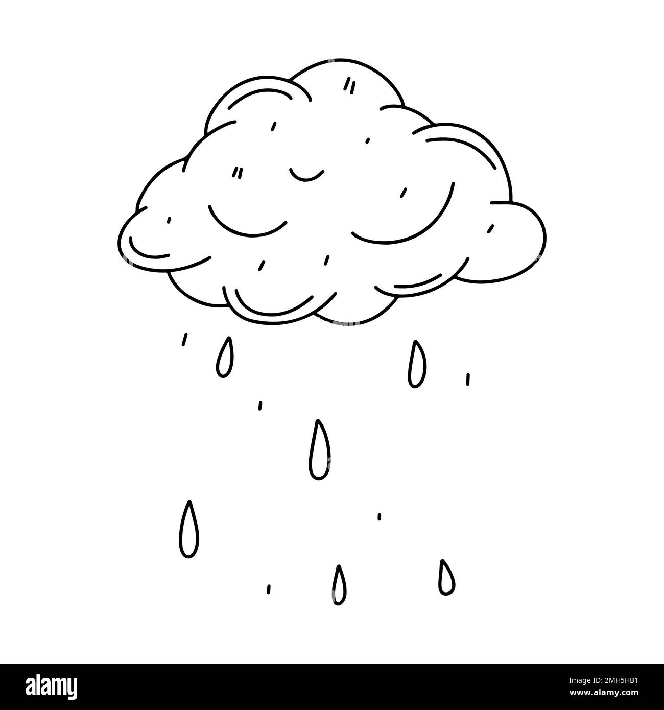Wolke mit Regen im handgezeichneten Doodle-Stil. Symbol für Regenwolke. Vektordarstellung isoliert auf weißem Hintergrund Stock Vektor