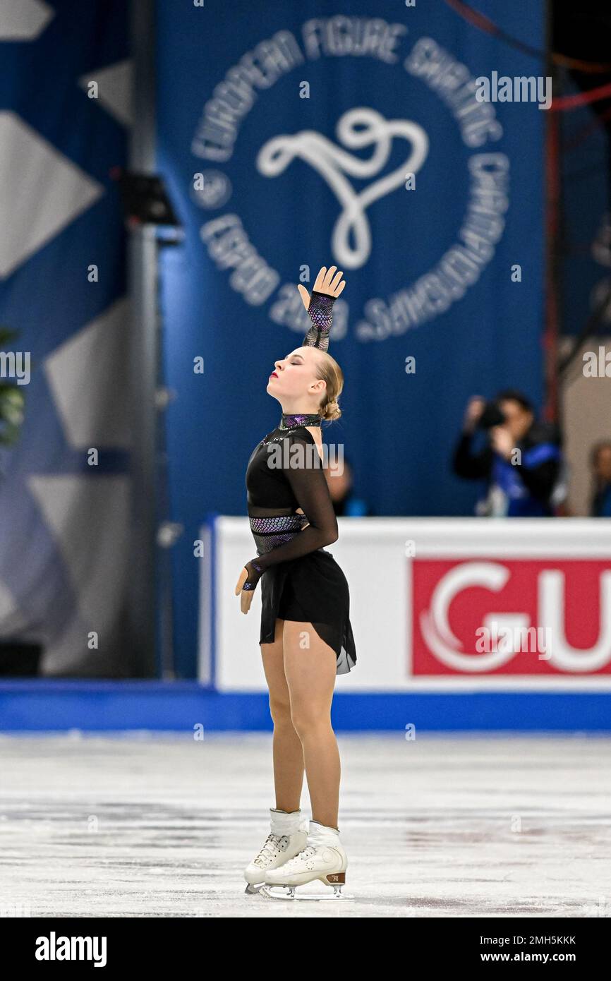 Niina PETROKINA (EST), während des Women Short Program, bei der ISU European Figure Skating Championships 2023, in Espoo Metro Areena, am 26. Januar 2023 in Espoo, Finnland. Kredit: Raniero Corbelletti/AFLO/Alamy Live News Stockfoto