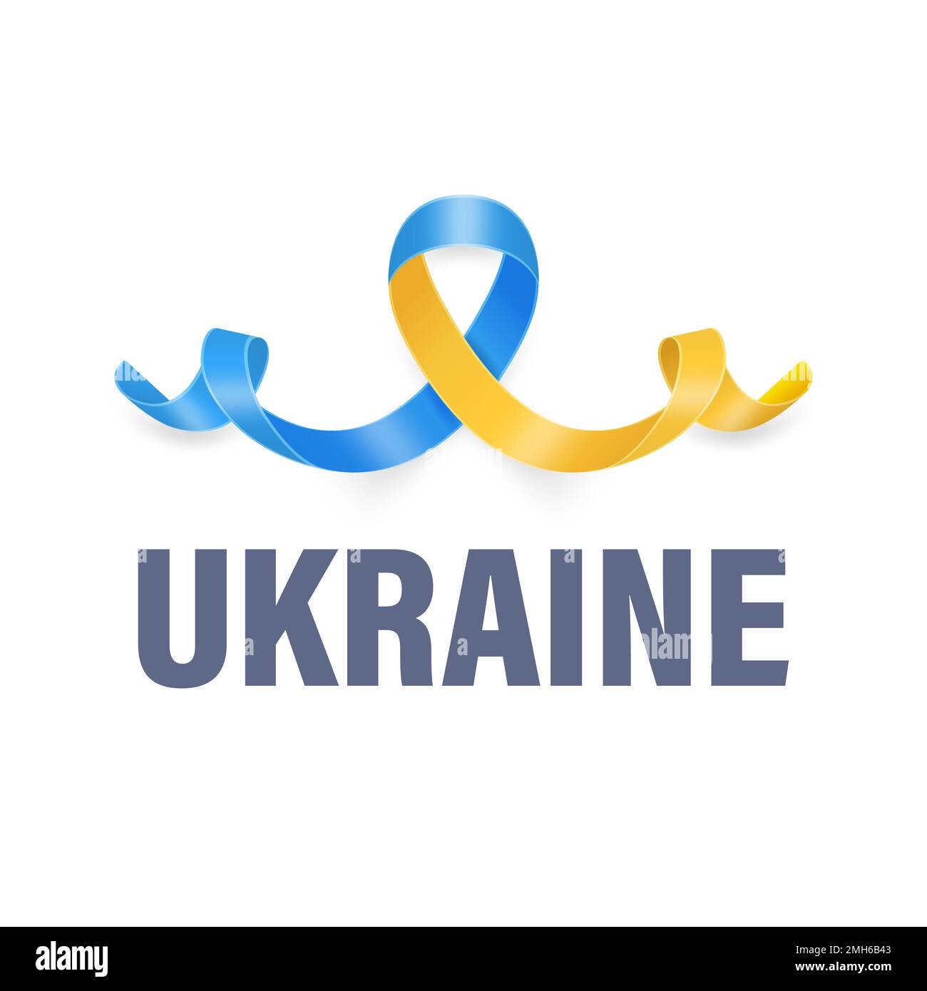 Stehe mit der Ukraine. Anti war Call mit dem Smbol des Friedens mit blauem und gelbem Seidenband. Farben Der Ukrainischen Flagge. Kampf, Protest, Unterstützung Der Ukraine Stock Vektor