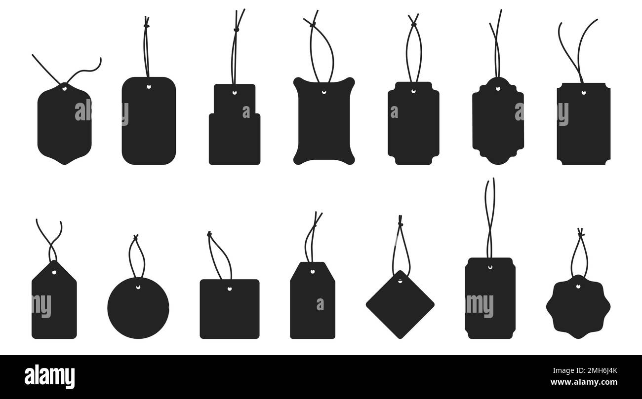 Satz leerer Preisschilder für schwarzes Papier in verschiedenen Formen. Collection von Labels mit Zeichenfolge. vektordarstellung Stock Vektor