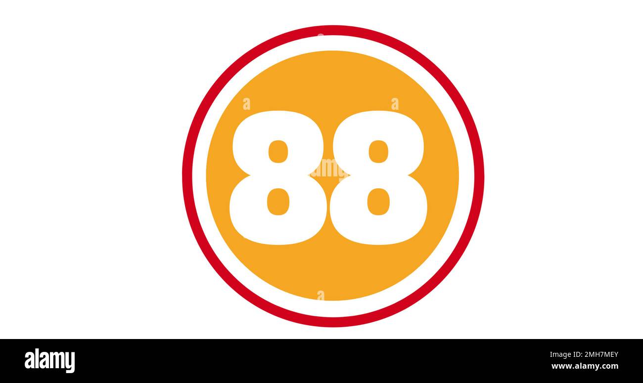 Bild von Nummer 88 auf orangefarbenem und rotem Kreis auf weißem Hintergrund Stockfoto