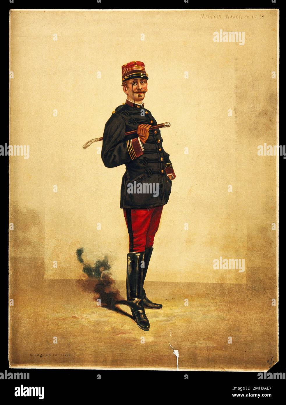 Ein französischer Armeeoffizier (1. Klasse) in seiner Uniform während des französisch-preußischen Krieges. Chromolithograph, c. 1870. Stockfoto