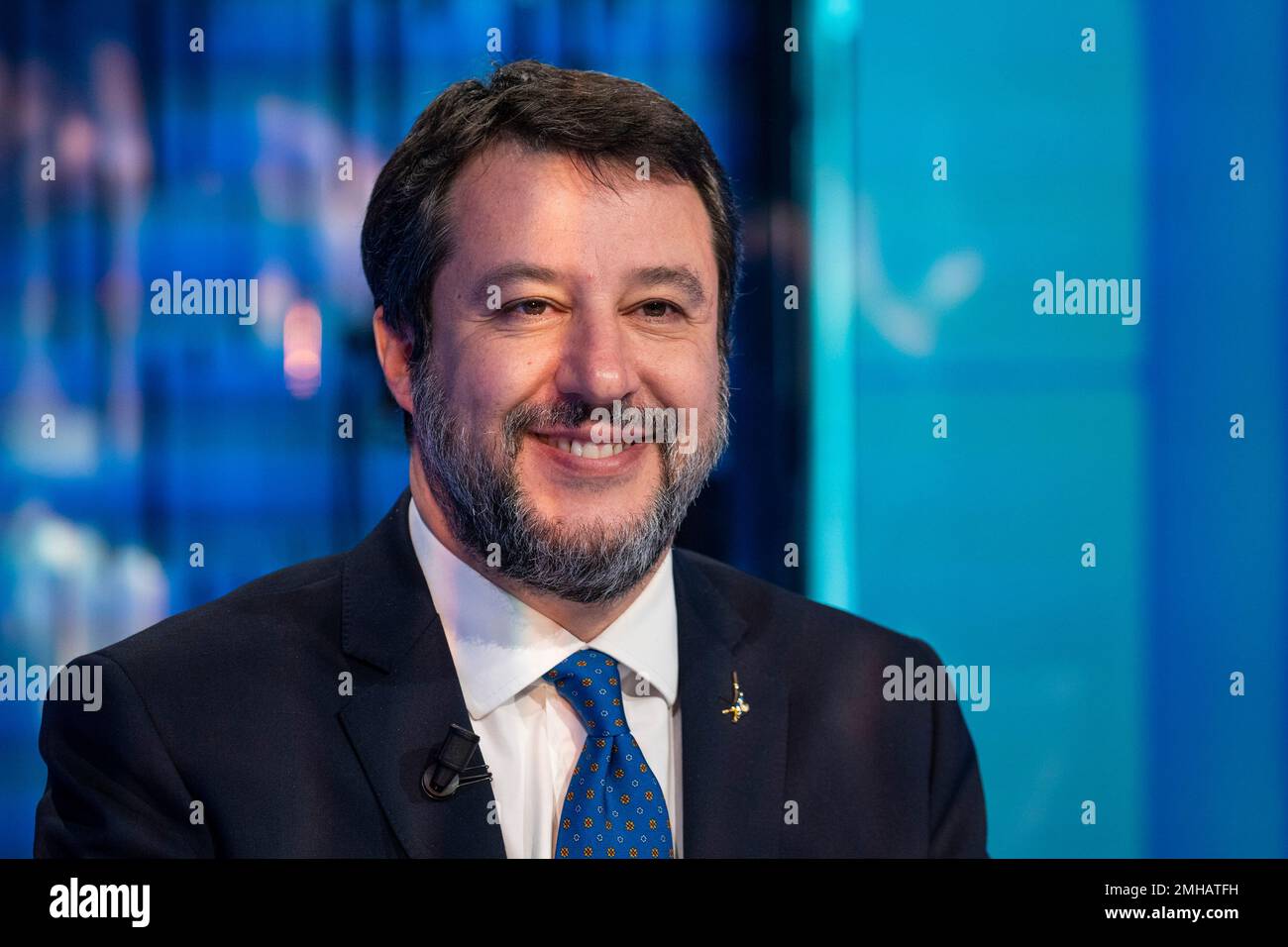Rom, Italien. 26. Januar 2023. Der Minister für Infrastruktur und Verkehr, Matteo Salvini Gast in der TV-Show „Otto e Mezzo“ in den La7 Studios in Rom. (Foto: Stefano Costantino/SOPA Images/Sipa USA) Guthaben: SIPA USA/Alamy Live News Stockfoto