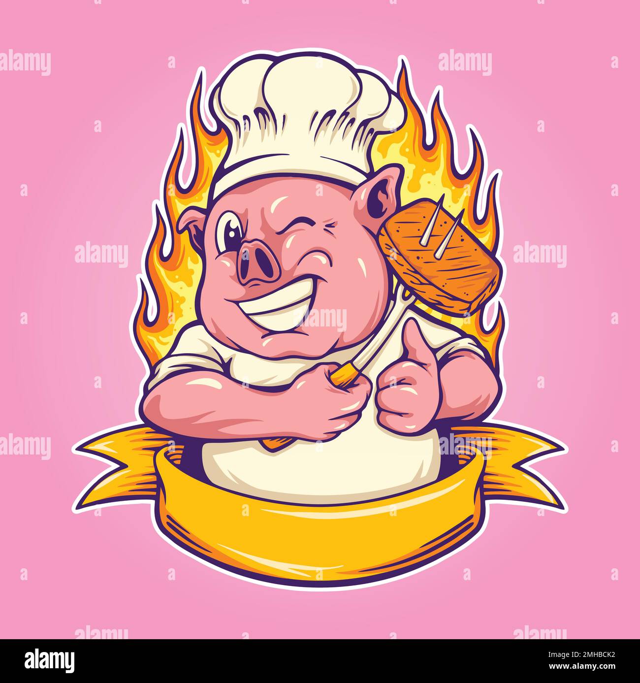 Lustiges Koch-Schwein-Logo-Maskottchen mit Band-Vektor-Illustrationen für Ihre Arbeit Logo, Merchandise-T-Shirt, Aufkleber und Etikettendesigns, Poster, Grußkarte Stock Vektor