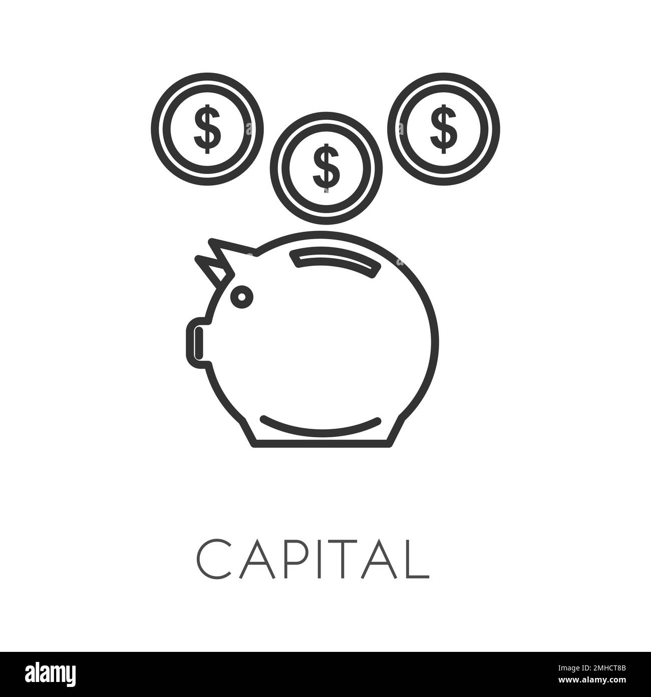Sparschwein, Kapital und Ersparnisse, Geld und Schwein – eine Ikone Stock Vektor