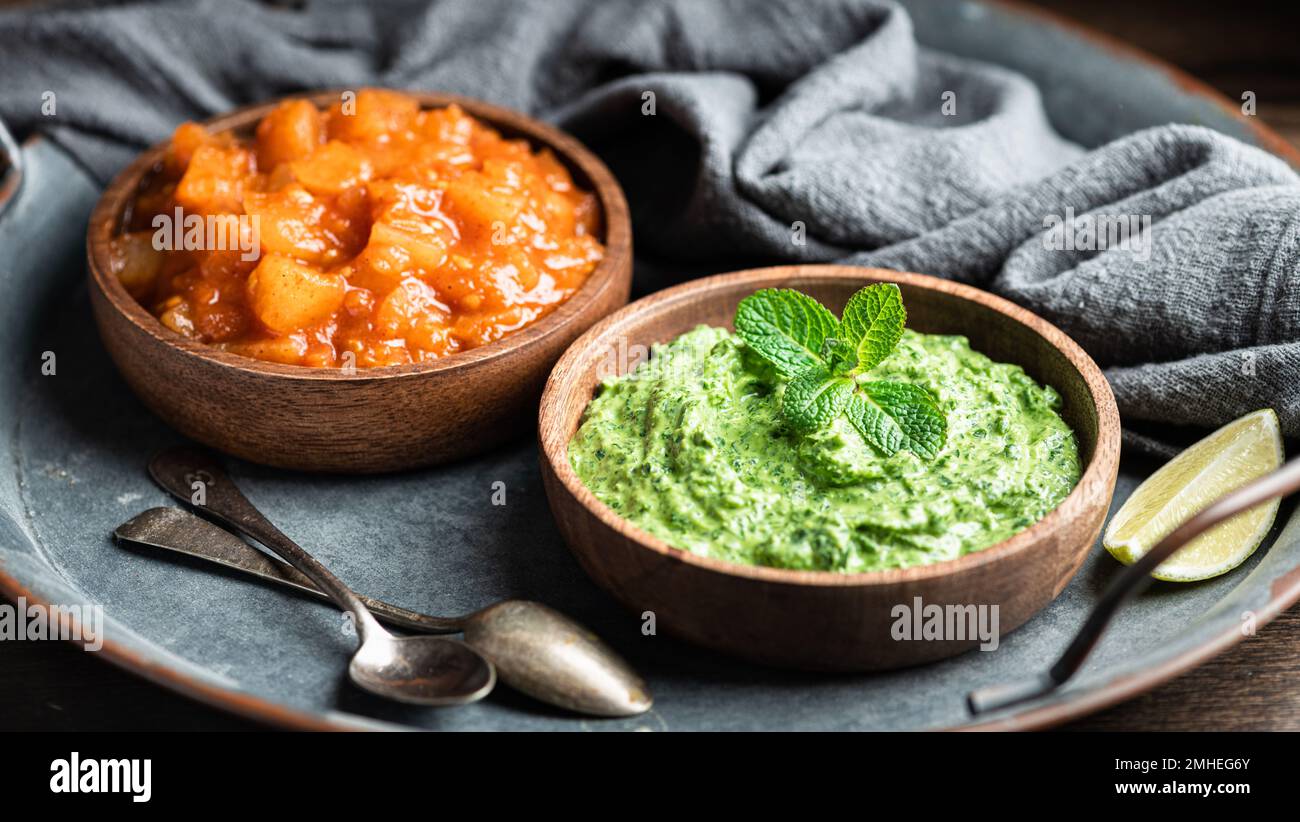 Chutney, traditionelles Gericht der indischen Küche Stockfoto