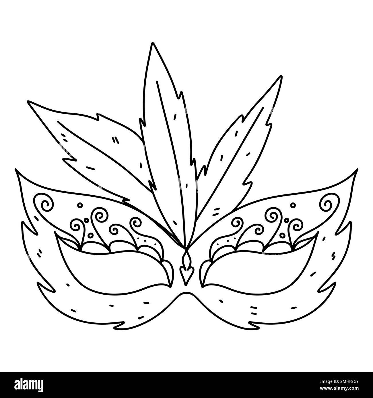 Mardi Gras-Maske im handgezeichneten Doodle-Stil. Karnevalselement. Vektordarstellung der Farbseite Stock Vektor
