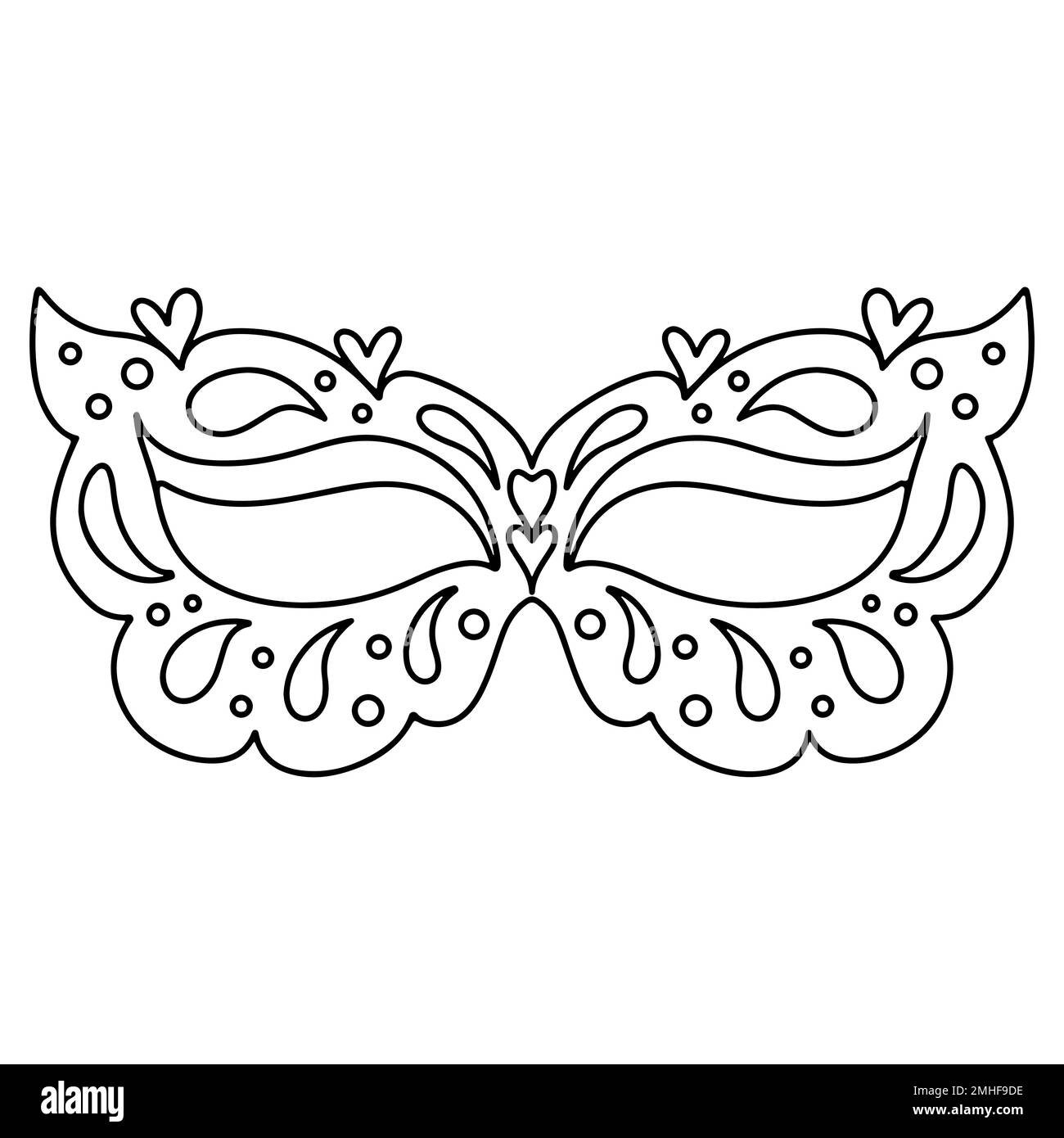 Mardi Gras-Maske im handgezeichneten Doodle-Stil. Karnevalselement. Vektordarstellung der Farbseite Stock Vektor