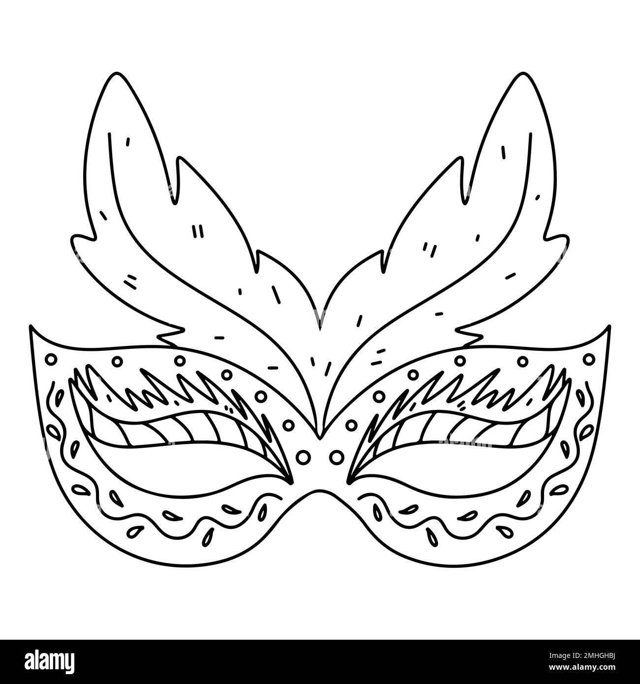 Mardi Gras-Maske im handgezeichneten Doodle-Stil. Karnevalselement. Vektordarstellung der Farbseite Stock Vektor