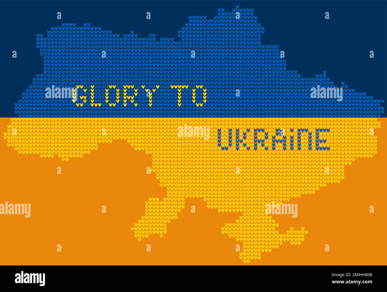 Strukturierte ukrainische geografische Karte aus Strickstruktur und Teste Ruhm in ukrainischen Flaggenfarben für die Ukraine Stock Vektor