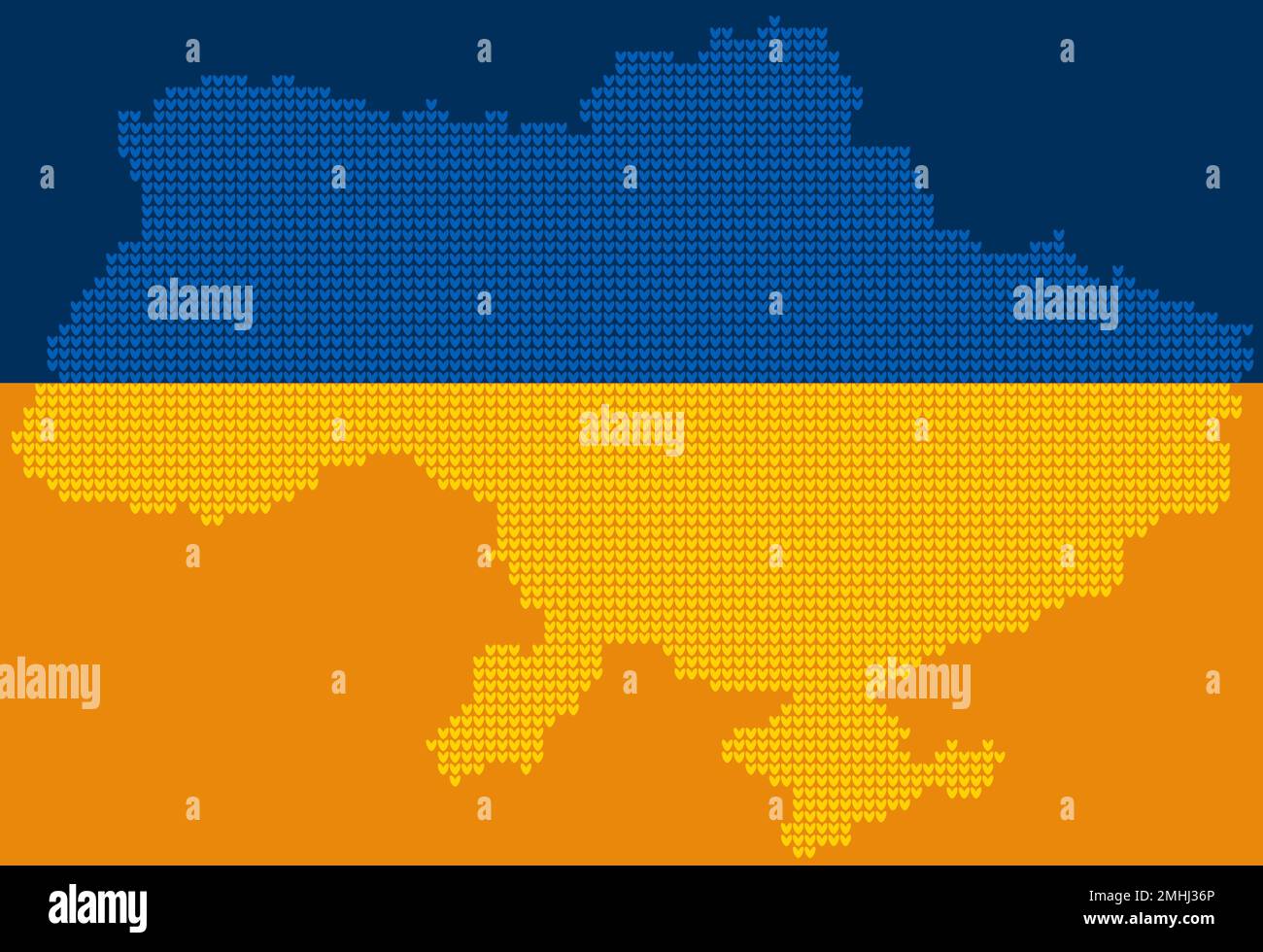 Strukturierte ukrainische geografische Karte aus Strickstruktur in ukrainischen Flaggenfarben Stock Vektor
