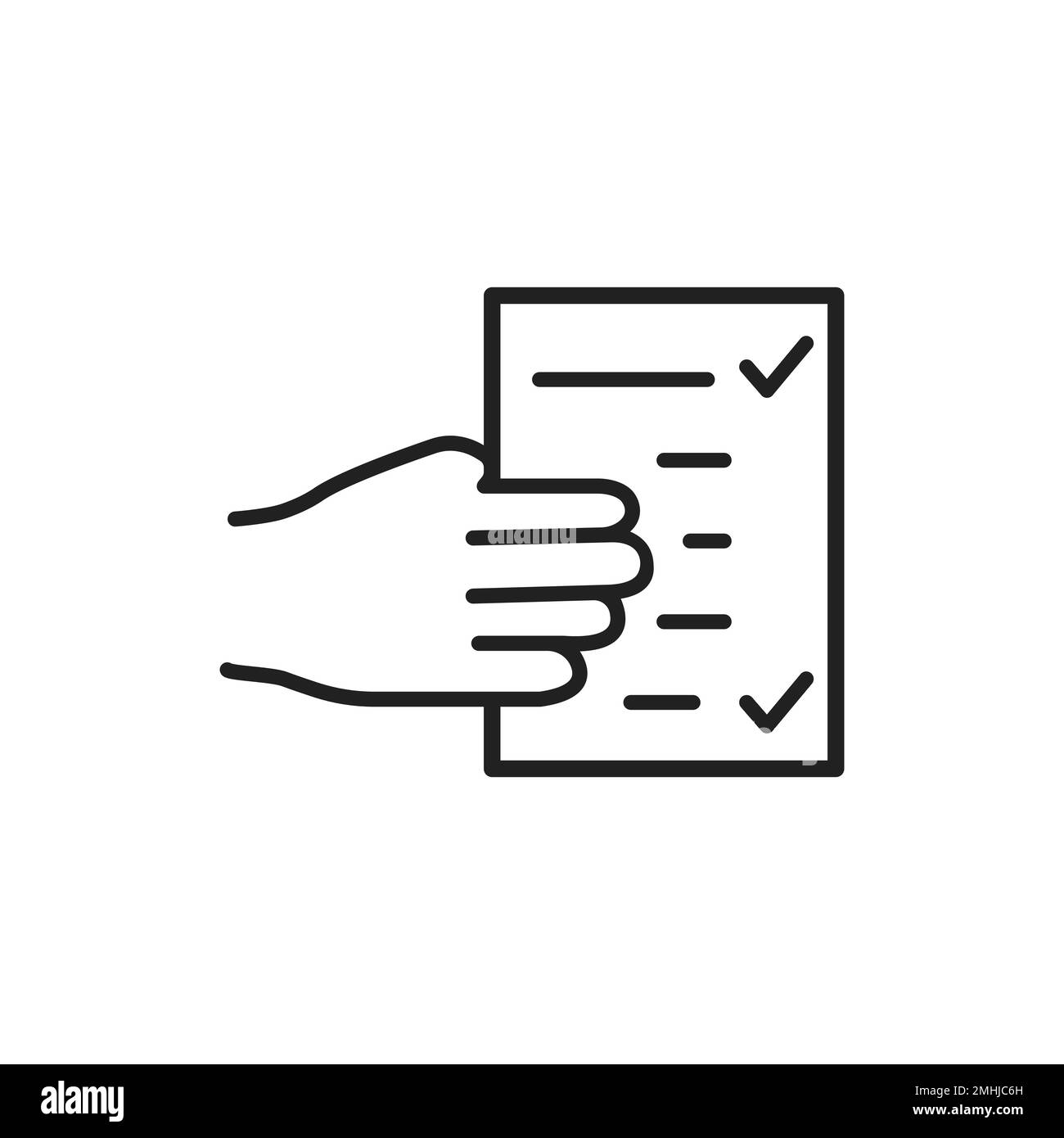 Symbol für manuelles Dokument, lineares Symbol auf weißem Hintergrund für Dokument in Hand. Dünne Linienkonstruktion VEKTORDARSTELLUNG Stock Vektor