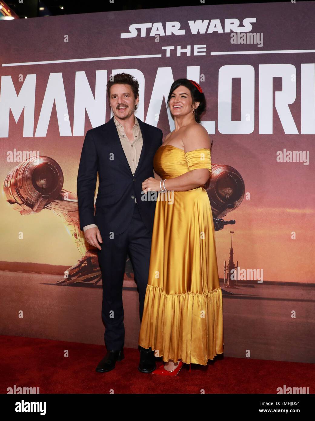 Pedro Pascal and Gina Carano attend the LA Premiere of "The Mandalorian