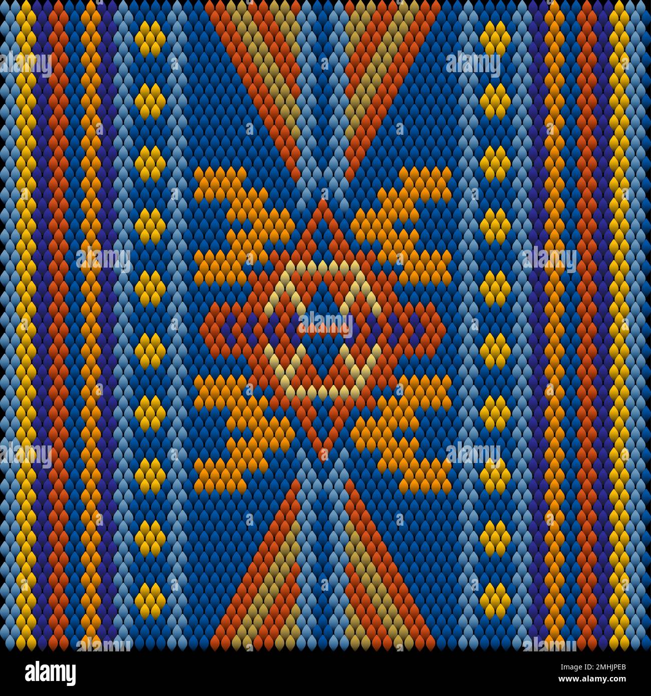 Ornament, Mosaik, ethnisch, Volksmuster. Er ist in hellen, saftigen, perfekt passenden Farben hergestellt. Stock Vektor