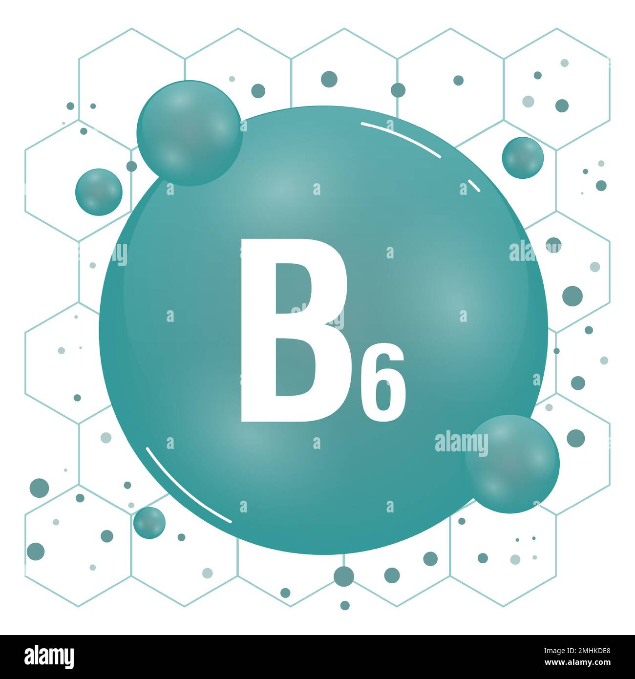 Vitamin-B6-Glanzpille-Symbol. Vitaminkomplex mit chemischer Formel, Gruppe B, Pyridoxin. Leuchtende Substanz fällt. Medikamente für Heidenanzeigen. Vektor Stock Vektor