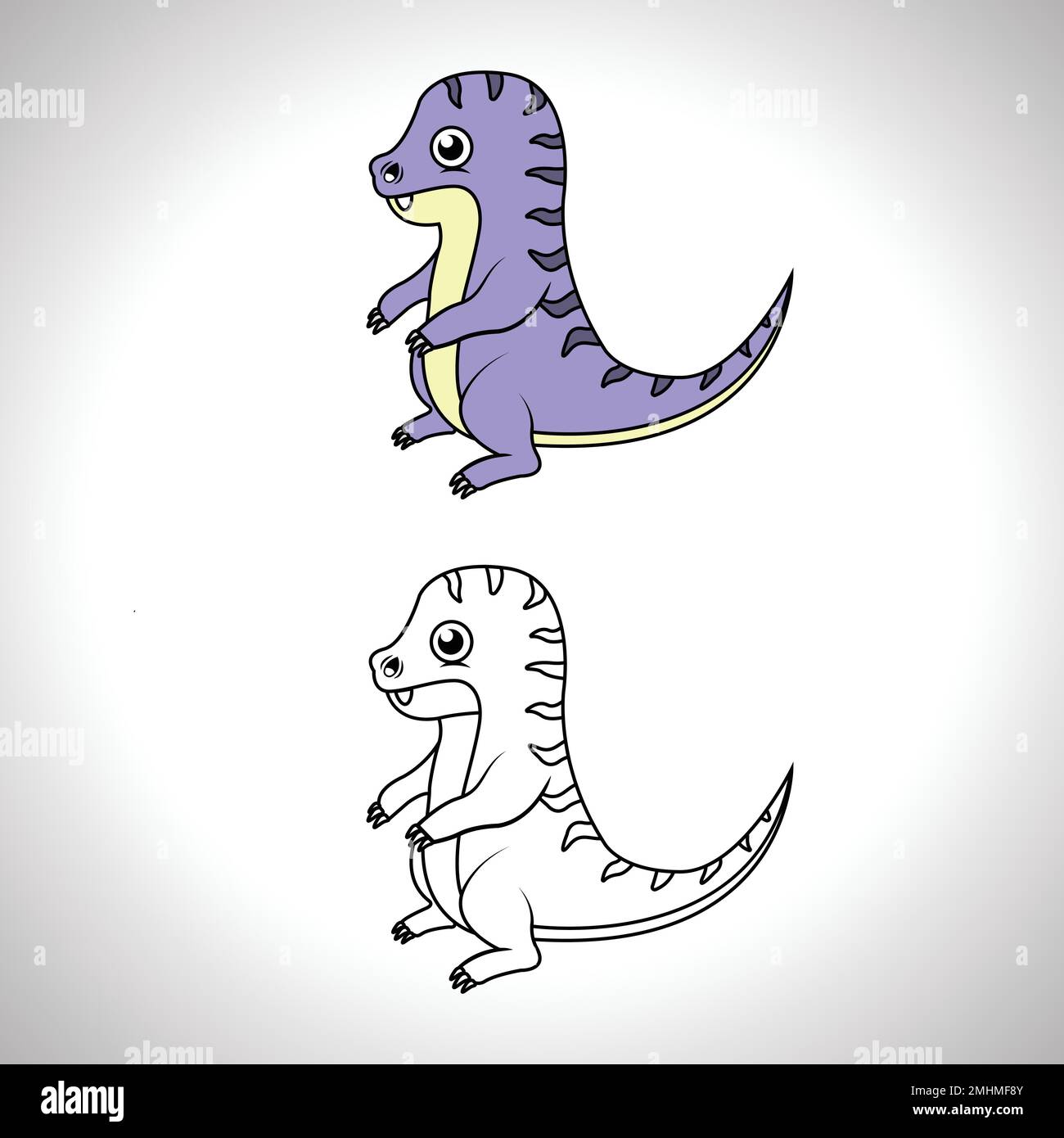 Süßer Dinosaurier-Cartoon mit Strichzeichnungen, Dinosaurier zum Ausmalen eines Buches mit farblosem Zeichensymbol. Stock Vektor