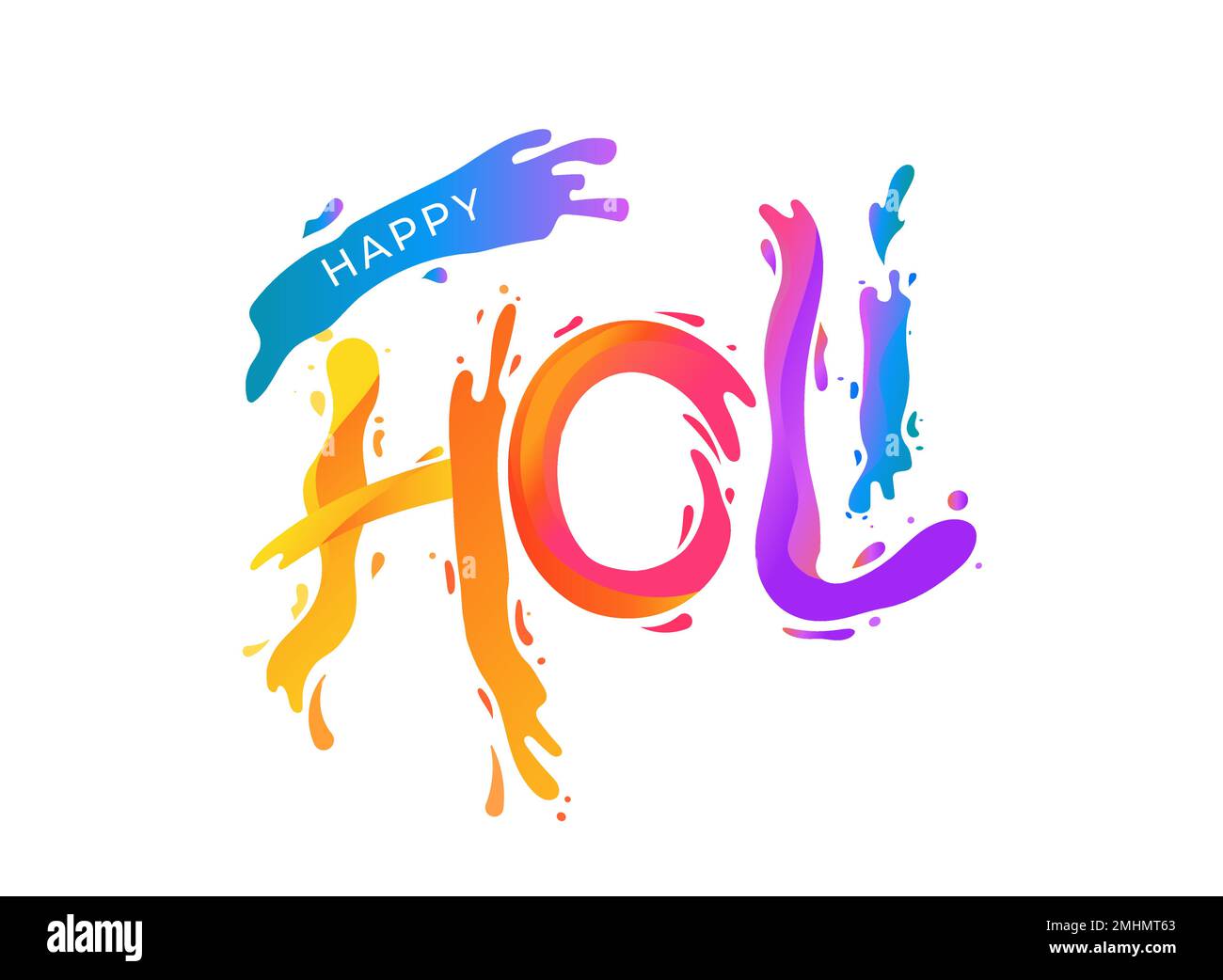 Happy Holi Festival. Farbenfrohe Schriftzüge mit Spritzern Stock Vektor