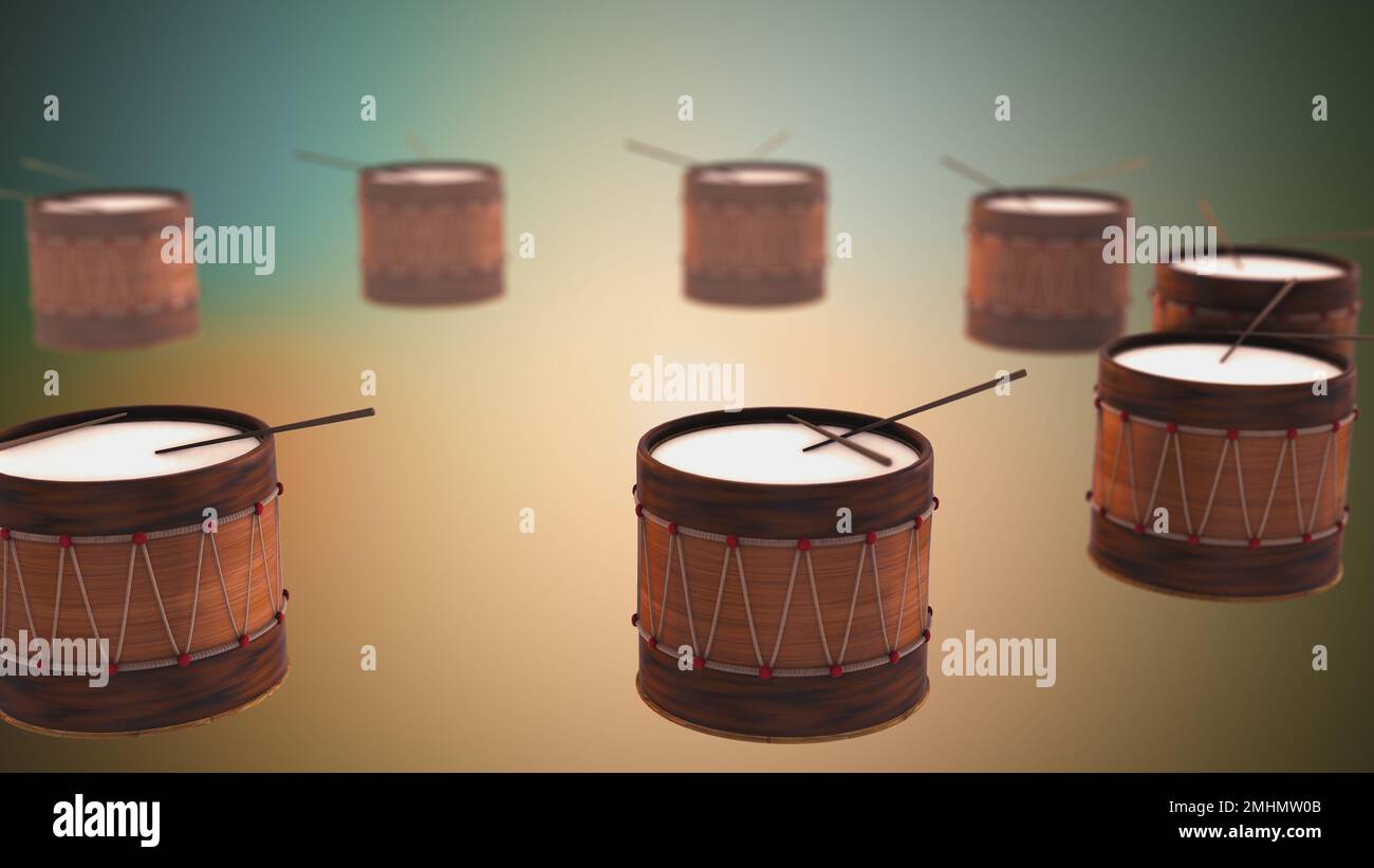3D Trommeln rotieren im Looping - La Tamborrada oder Karnevalsfestival 3D Illustration Stockfoto
