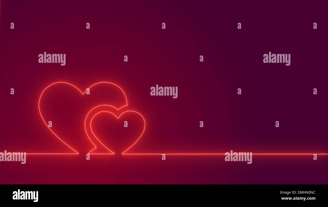 Neonlicht mit Love-Shapes-3D-Illustration Stockfoto