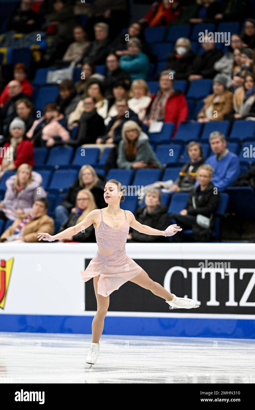 Anastasiia GUBANOVA (GEO), während des Women Short Program, bei der ISU European Figure Skating Championships 2023, in Espoo Metro Areena, am 26. Januar 2023 in Espoo, Finnland. Kredit: Raniero Corbelletti/AFLO/Alamy Live News Stockfoto